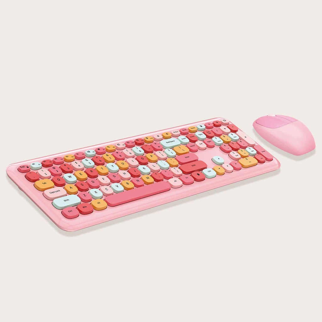 Wireless Keyboard and Mouse Combo with Lime Pink Keys