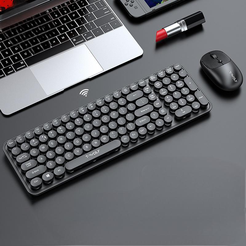 T-WOLF Thunder Wolf TF350 Wireless Keyboard and Mouse Set Colorful Punk Retro