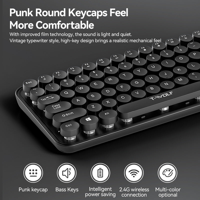 T-WOLF Thunder Wolf TF350 Wireless Keyboard and Mouse Set Colorful Punk Retro
