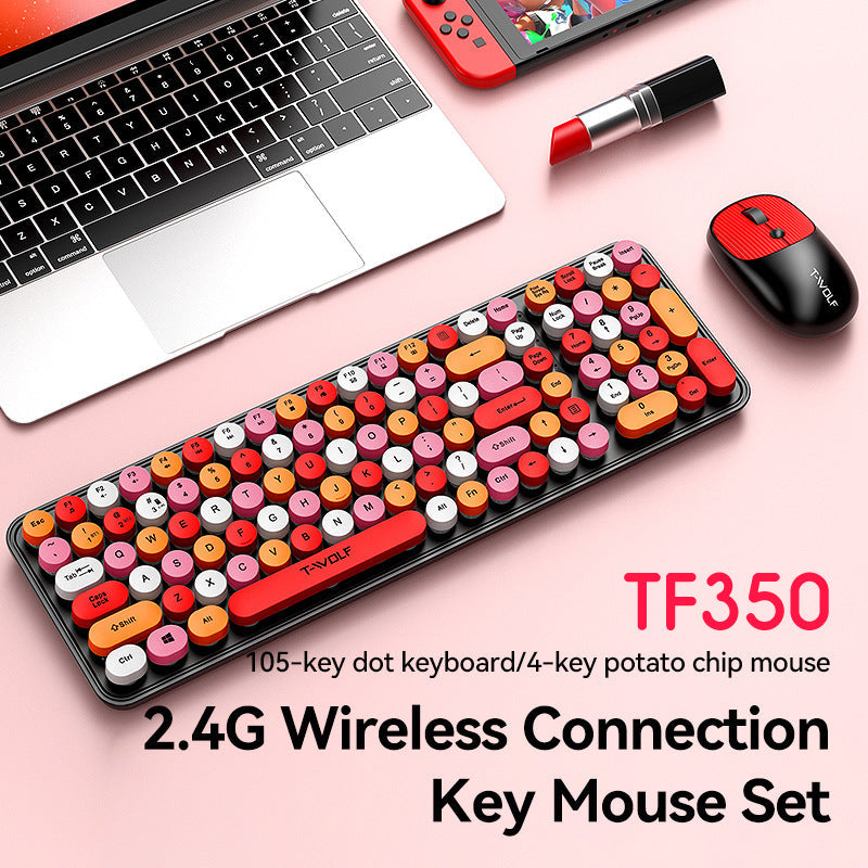 T-WOLF Thunder Wolf TF350 Wireless Keyboard and Mouse Set Colorful Punk Retro