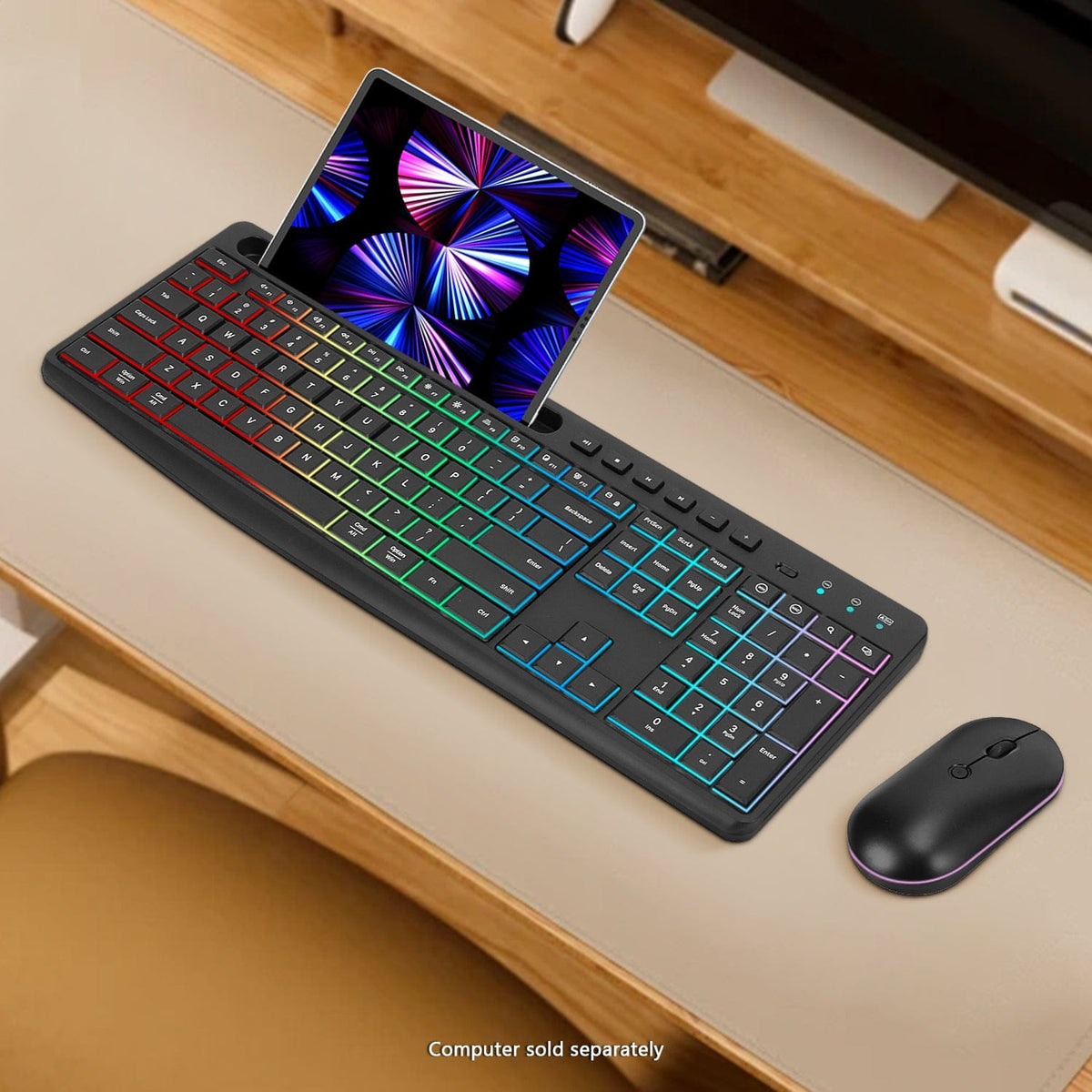 Rechargeable Silent Wireless Keyboard & Mouse Combo - 106 Keys, RGB Backlight