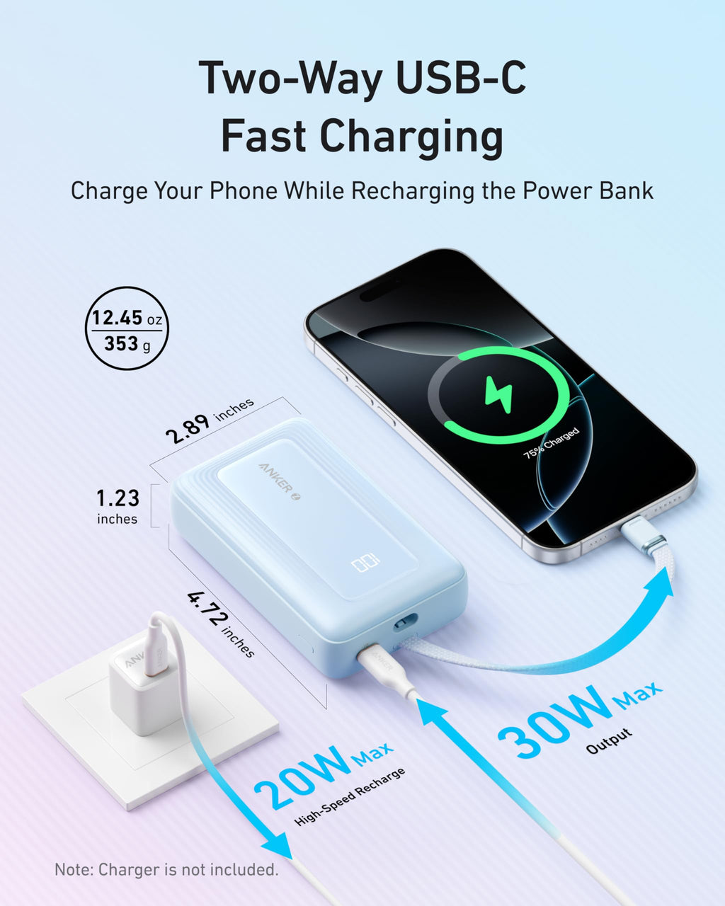Anker Zolo Power Bank (10,000mAh, Built-In USB-C Cable)