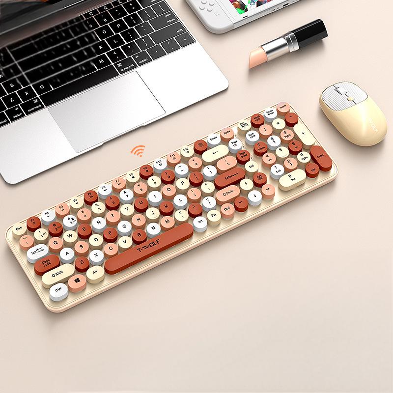 T-WOLF Thunder Wolf TF350 Wireless Keyboard and Mouse Set Colorful Punk Retro
