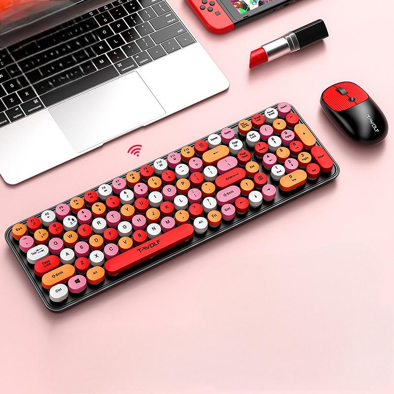 T-WOLF Thunder Wolf TF350 Wireless Keyboard and Mouse Set Colorful Punk Retro