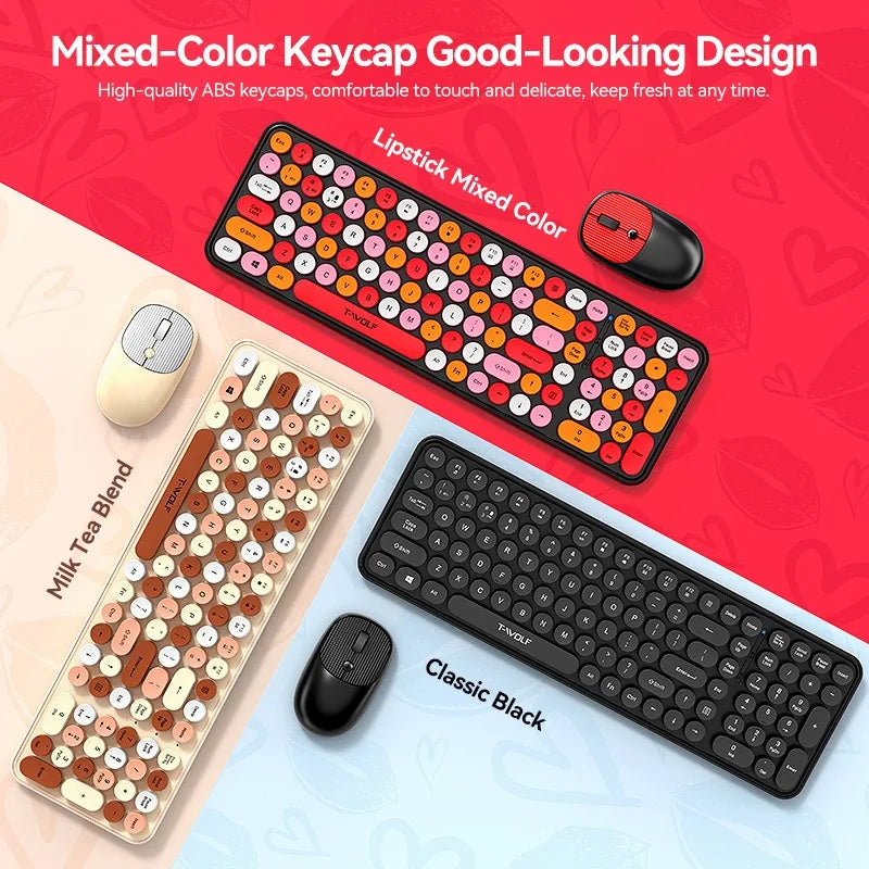 T-WOLF Thunder Wolf TF350 Wireless Keyboard and Mouse Set Colorful Punk Retro