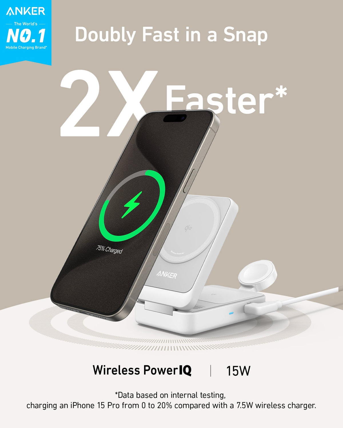 Anker MagGo 3-in-1 foldable wireless charging station, view 2