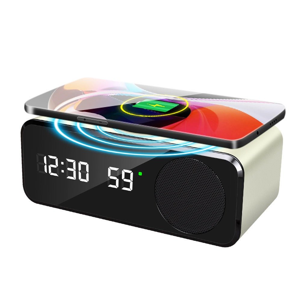 Clock speaker with wireless charging pad, view 7